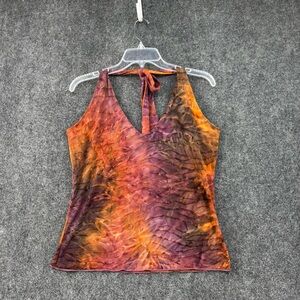 Y2K Orange Purple Brown Tie Dyed Halter Top Women’s Medium Hippie Boho Festival